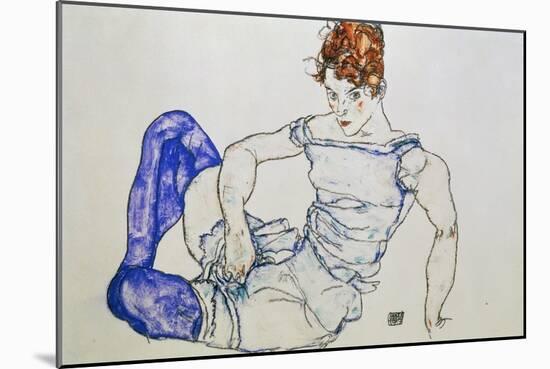 Sitzende Frau Mit Violetten Struempfen, 1917-Egon Schiele-Mounted Giclee Print