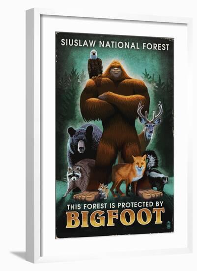 Siuslaw National Forest, Oregon - Bigfoot - Respect Our Wildlife-Lantern Press-Framed Art Print