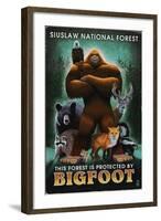 Siuslaw National Forest, Oregon - Bigfoot - Respect Our Wildlife-Lantern Press-Framed Art Print