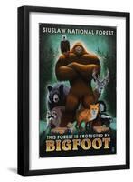 Siuslaw National Forest, Oregon - Bigfoot - Respect Our Wildlife-Lantern Press-Framed Art Print