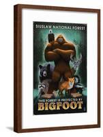 Siuslaw National Forest, Oregon - Bigfoot - Respect Our Wildlife-Lantern Press-Framed Art Print