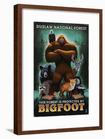 Siuslaw National Forest, Oregon - Bigfoot - Respect Our Wildlife-Lantern Press-Framed Art Print