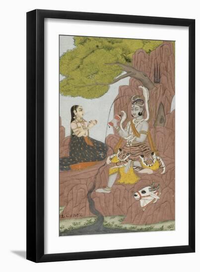 Siva vénéré par Parvati sur le mont Kailasha-null-Framed Premium Giclee Print