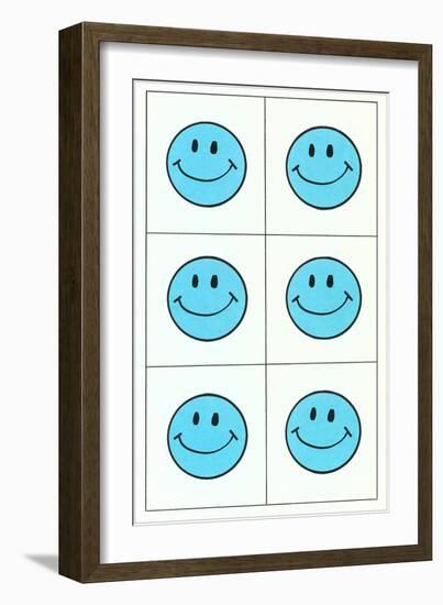 Six Blue Happy Faces-null-Framed Art Print