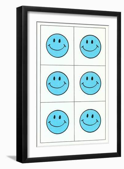 Six Blue Happy Faces-null-Framed Art Print