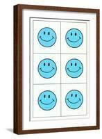 Six Blue Happy Faces-null-Framed Art Print