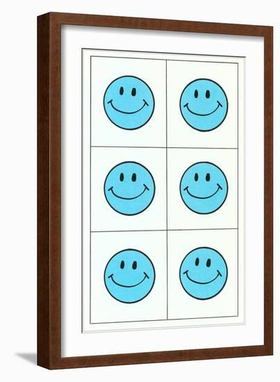 Six Blue Happy Faces-null-Framed Art Print