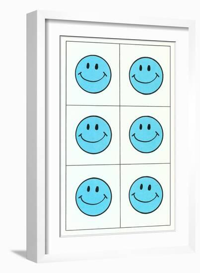 Six Blue Happy Faces-null-Framed Art Print