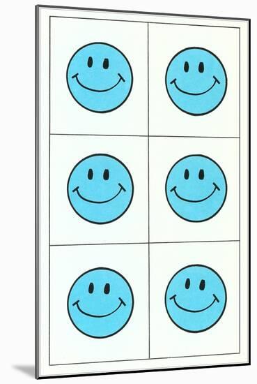 Six Blue Happy Faces-null-Mounted Art Print