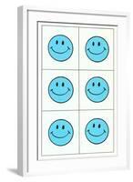 Six Blue Happy Faces-null-Framed Art Print