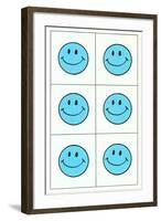 Six Blue Happy Faces-null-Framed Art Print