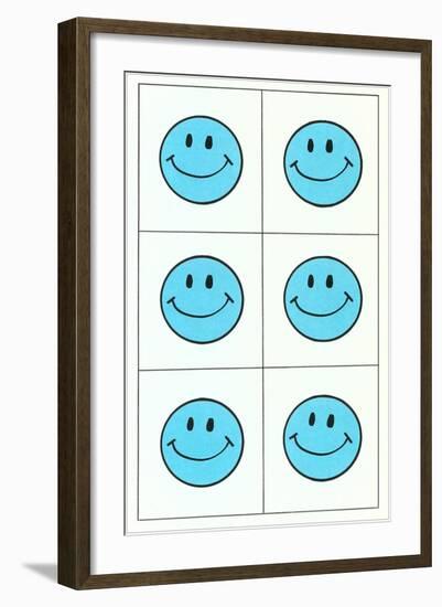 Six Blue Happy Faces-null-Framed Art Print