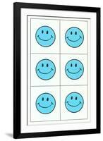 Six Blue Happy Faces-null-Framed Art Print