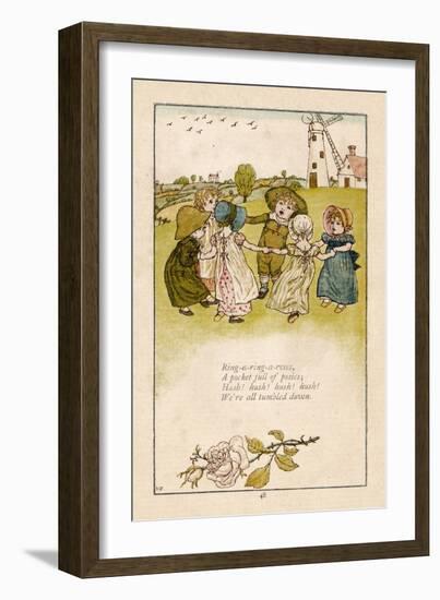 Six Children Dance in a Circle to Play Ring O' Roses-Kate Greenaway-Framed Art Print