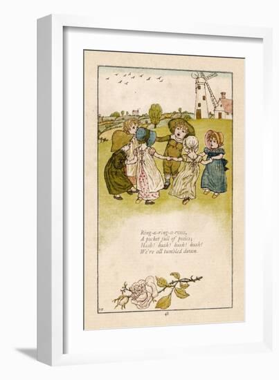 Six Children Dance in a Circle to Play Ring O' Roses-Kate Greenaway-Framed Art Print