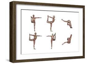 Six Different Views of Dancer Yoga Pose Showing Female Musculature-null-Framed Premium Giclee Print