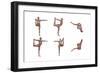 Six Different Views of Dancer Yoga Pose Showing Female Musculature-null-Framed Premium Giclee Print