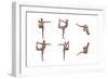 Six Different Views of Dancer Yoga Pose Showing Female Musculature-null-Framed Premium Giclee Print