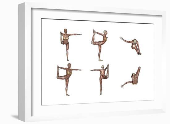 Six Different Views of Dancer Yoga Pose Showing Female Musculature-null-Framed Art Print