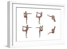 Six Different Views of Dancer Yoga Pose Showing Female Musculature-null-Framed Art Print