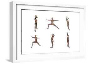 Six Different Views of Warrior Yoga Pose Showing Female Musculature-null-Framed Art Print