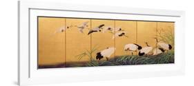 Six-Fold Screen Depicting Reeds and Cranes, Edo Period, Japanese, 19th Century-Suzuki Kiitsu-Framed Giclee Print