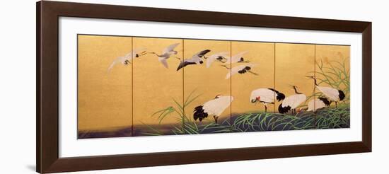 Six-Fold Screen Depicting Reeds and Cranes, Edo Period, Japanese, 19th Century-Suzuki Kiitsu-Framed Giclee Print