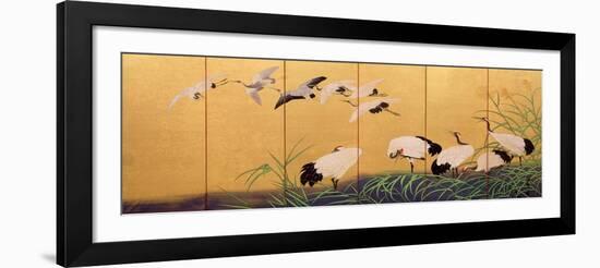 Six-Fold Screen Depicting Reeds and Cranes, Edo Period, Japanese, 19th Century-Suzuki Kiitsu-Framed Giclee Print