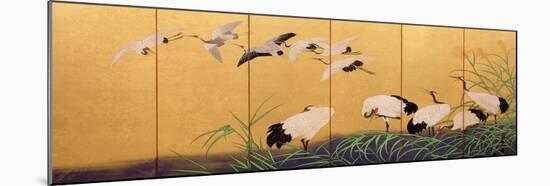 Six-Fold Screen Depicting Reeds and Cranes, Edo Period, Japanese, 19th Century-Suzuki Kiitsu-Mounted Giclee Print