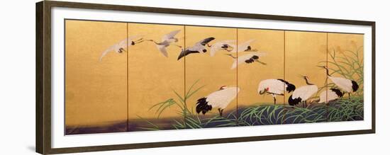 Six-Fold Screen Depicting Reeds and Cranes, Edo Period, Japanese, 19th Century-Suzuki Kiitsu-Framed Giclee Print