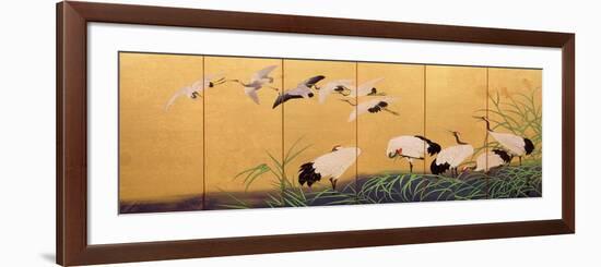 Six-Fold Screen Depicting Reeds and Cranes, Edo Period, Japanese, 19th Century-Suzuki Kiitsu-Framed Giclee Print