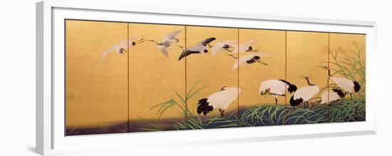 Six-Fold Screen Depicting Reeds and Cranes, Edo Period, Japanese, 19th Century-Suzuki Kiitsu-Framed Giclee Print