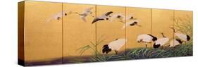 Six-Fold Screen Depicting Reeds and Cranes, Edo Period, Japanese, 19th Century-Suzuki Kiitsu-Stretched Canvas