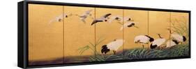 Six-Fold Screen Depicting Reeds and Cranes, Edo Period, Japanese, 19th Century-Suzuki Kiitsu-Framed Stretched Canvas