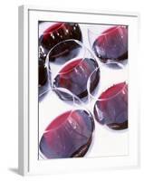 Six Glasses of Red Wine Against White Background-Linda Burgess-Framed Photographic Print