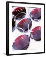 Six Glasses of Red Wine Against White Background-Linda Burgess-Framed Photographic Print