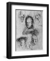 Six Heads with Saskia Van Uylenburgh in the Centre, 1636-Rembrandt van Rijn-Framed Giclee Print