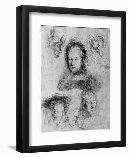 Six Heads with Saskia Van Uylenburgh in the Centre, 1636-Rembrandt van Rijn-Framed Giclee Print