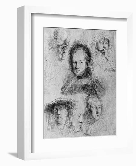 Six Heads with Saskia Van Uylenburgh in the Centre, 1636-Rembrandt van Rijn-Framed Giclee Print