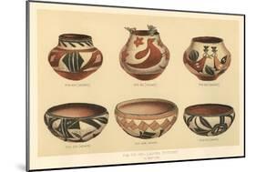 Six Laguna Pueblo Pots-null-Mounted Art Print
