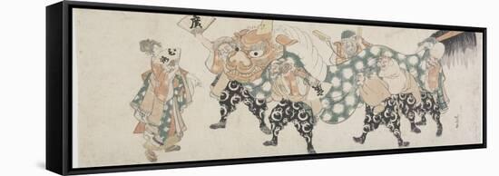 Six Male Gods Performing the Lion Dance, 1797-1819-Katsushika Hokusai-Framed Stretched Canvas