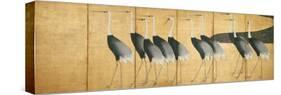 Six-Panel Screen Depicting Cranes, Edo Period-Ogata Korin-Stretched Canvas