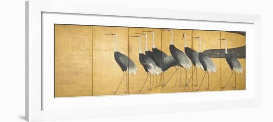 Six-Panel Screen Depicting Cranes, Edo Period-Ogata Korin-Framed Giclee Print