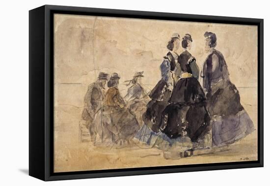 Six personnages sur une plage-Eugène Boudin-Framed Stretched Canvas