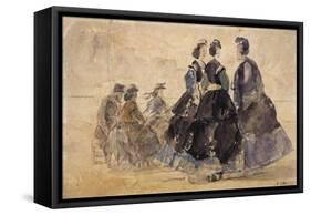 Six personnages sur une plage-Eugène Boudin-Framed Stretched Canvas