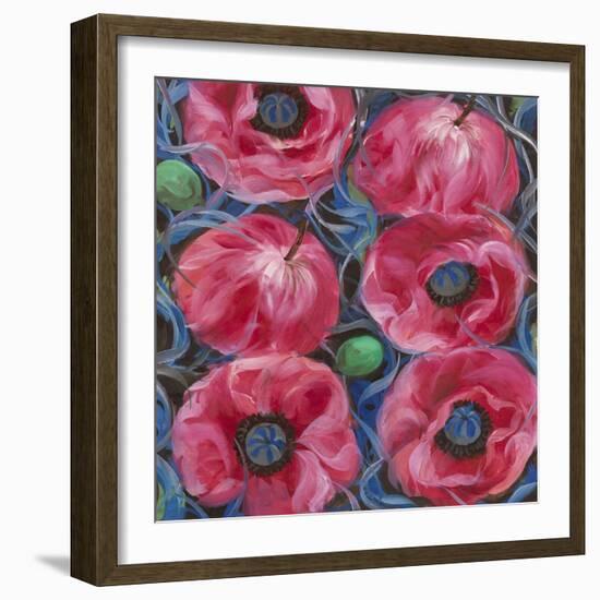 Six Pink Poppies-li bo-Framed Giclee Print