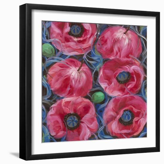 Six Pink Poppies-li bo-Framed Giclee Print