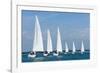 Six Sailing Ship Yachts with White Sails in A Row-dmbaker-Framed Photographic Print