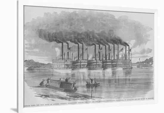 Six Steamboats Carry Federal Troops from Pennsylvania Down the Ohio River to the Front in Kentucky-Frank Leslie-Framed Art Print