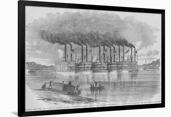 Six Steamboats Carry Federal Troops from Pennsylvania Down the Ohio River to the Front in Kentucky-Frank Leslie-Framed Art Print